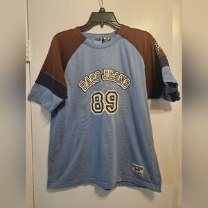 Y2k Paco Jeans Men's Short Sleeve Tee in Blue and Brown